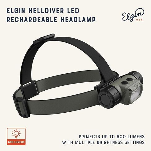 مصباح أمامي Elgin Helldiver قابل لإعادة الشحن فائق السطوع 600 لومن LED USB مصباح أمامي IP66 مقاوم للطقس مع 6 أوضاع إضاءة مع ضوء أحمر، حامل مغناطيسي للعمل والبناء والخارج والتخييم in Kuwait