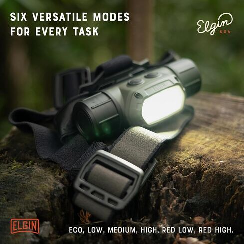 مصباح أمامي Elgin Helldiver قابل لإعادة الشحن فائق السطوع 600 لومن LED USB مصباح أمامي IP66 مقاوم للطقس مع 6 أوضاع إضاءة مع ضوء أحمر، حامل مغناطيسي للعمل والبناء والخارج والتخييم in Kuwait