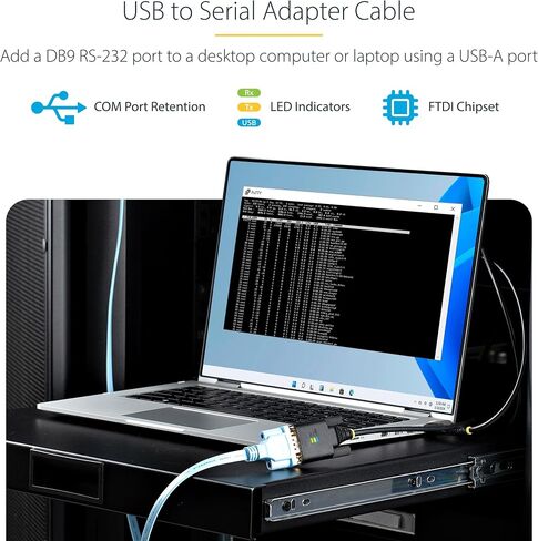 StarTech.com 1ft/30cm USB to Serial Adapter Cable, COM Retention, FTDI, USB-A to DB9 RS232, Interchangeable DB9 Nuts/Screws in Kuwait