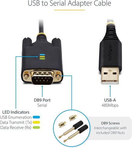 StarTech.com 1ft/30cm USB to Serial Adapter Cable, COM Retention, FTDI, USB-A to DB9 RS232, Interchangeable DB9 Nuts/Screws in Kuwait