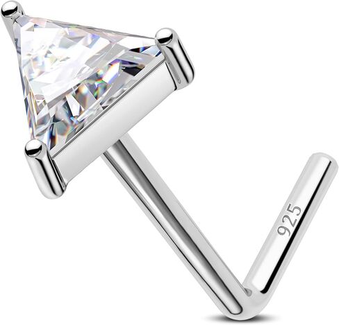 Jewseen 925 Sterling Silver Nose Ring,L Shaped Nose Stud, 20G Nose Bone,Clear CZ Nose Piercing Jewelry,Exquisite Leaf Nose Barbell for Women Men in Kuwait