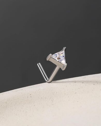 Jewseen 925 Sterling Silver Nose Ring,L Shaped Nose Stud, 20G Nose Bone,Clear CZ Nose Piercing Jewelry,Exquisite Leaf Nose Barbell for Women Men in Kuwait