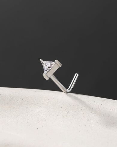 Jewseen 925 Sterling Silver Nose Ring,L Shaped Nose Stud, 20G Nose Bone,Clear CZ Nose Piercing Jewelry,Exquisite Leaf Nose Barbell for Women Men in Kuwait