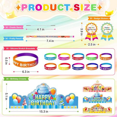 150 Pcs Happy Birthday Kits for Kids Classroom, Include Crowns, Silicone Stretches, Toy Whistles, Badge Stickers, Students Kindergarten Birthday Party Hats for School Teacher Classroom Party Supplies in Kuwait
