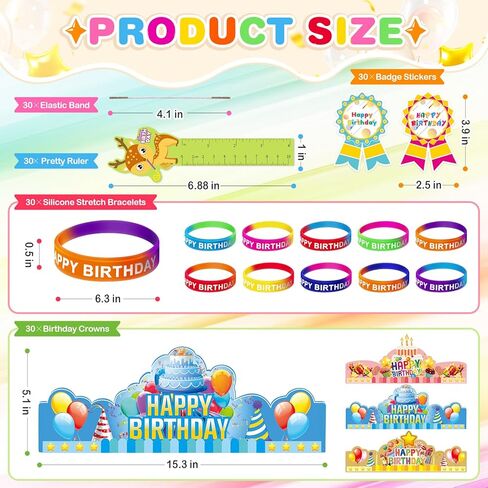 150 Pcs Happy Birthday Kits for Kids Classroom, Include Crowns, Silicone Stretches, Toy Whistles, Badge Stickers, Students Kindergarten Birthday Party Hats for School Teacher Classroom Party Supplies in Kuwait