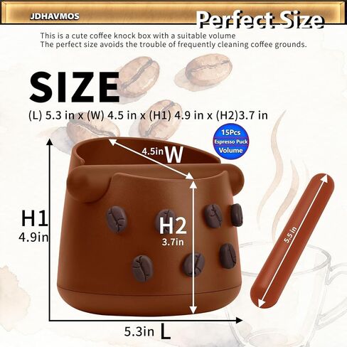 صندوق طحن القهوة |صندوق طحن قهوة الإسبريسو |التخلص من حاوية القهوة المطحونة | قضيب طرق قابل للإزالة وقاعدة مطاطية مضادة للانزلاق | ملحقات ماكينة الإسبريسو | قطعة قماش باريستا واحدة، صندوق طرق واحد (أسود)|JDHAVMOS in Kuwait
