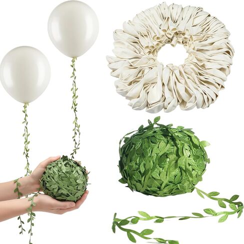 262 Ft Olive Green Leaf Ribbon with 60 Pcs Balloons Artificial Vines String Trim Ribbon Kits for DIY Craft Baby Shower Party Wedding Home Wreath Decoration(Green Gold) in Saudi Arabia