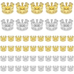 سحر التاج ، 50 جهازًا كواتير مصغرة للحرف ثلاثية الأبعاد كينج كينج كراون حبات الفواصل الكبيرة للفواصل لسباق سوار قلادة مجوهرات DIY (الذهب) in Kuwait