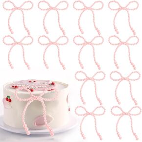 30 Pcs Pearl Bow Cake Decorations White Pearls Bow Knot Cupcake Toppers for Children's Birthday Wedding Bridal Baby Shower Bachelorette Party Supplies Flower Wrapping Decoration DIY Cake Decorations in Saudi Arabia