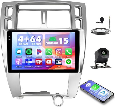 Hikity Android Car Stereo for Hyundai Tucson 2006-2009 Radio 2+64GB 10.1 بوصة تعمل باللمس راديو السيارة اللاسلكي Carplay Android Auto Support GPS Navigation WiFi Bluetooth FM EQ كاميرا احتياطية in Kuwait