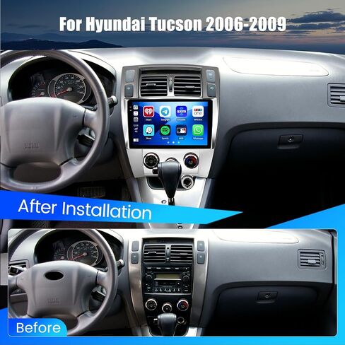 Hikity Android Car Stereo for Hyundai Tucson 2006-2009 Radio 2+64GB 10.1 بوصة تعمل باللمس راديو السيارة اللاسلكي Carplay Android Auto Support GPS Navigation WiFi Bluetooth FM EQ كاميرا احتياطية in Kuwait