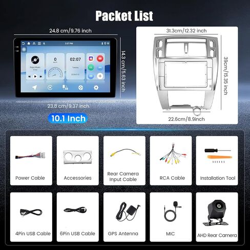 Hikity Android Car Stereo for Hyundai Tucson 2006-2009 Radio 2+64GB 10.1 بوصة تعمل باللمس راديو السيارة اللاسلكي Carplay Android Auto Support GPS Navigation WiFi Bluetooth FM EQ كاميرا احتياطية in Kuwait