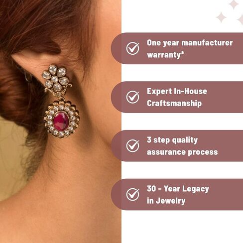 Tarinika Neetu Antique Jadau Chandbali Earrings - Indian Earrings for Women | Perfect for Ethnic Occasions | Traditional Indian Jewelry | 1 Year Warranty* in Kuwait