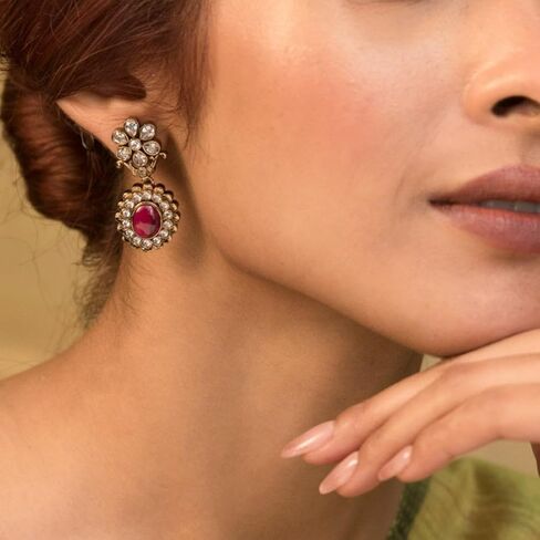 Tarinika Neetu Antique Jadau Chandbali Earrings - Indian Earrings for Women | Perfect for Ethnic Occasions | Traditional Indian Jewelry | 1 Year Warranty* in Kuwait
