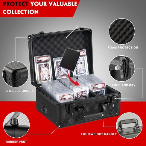 Graded Card Storage Box, Trading Cards Slab Carrying Case, 6 Row Black Hard Sports Cards Holder Boxes with 6 Dividers Fits for PSA BGS SGC Top Loaders Collection in Saudi Arabia