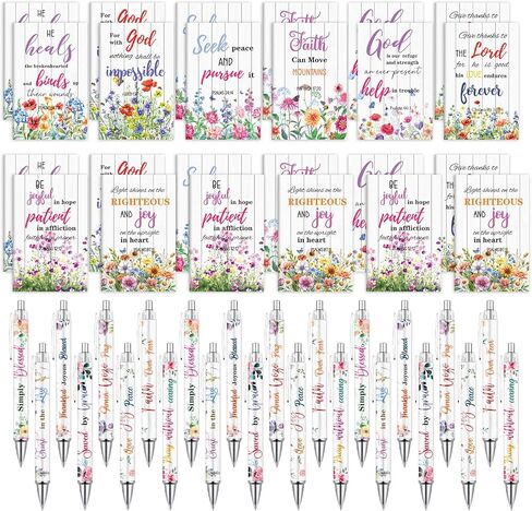 Christian Gifts Bulk for Women - 24PCS Inspirational Quotes Pens Scripture Notebooks Flower Bible Verse Ballpoint Pens Set Positive Religious Gifts for School Office Classroom Church Teacher in Kuwait