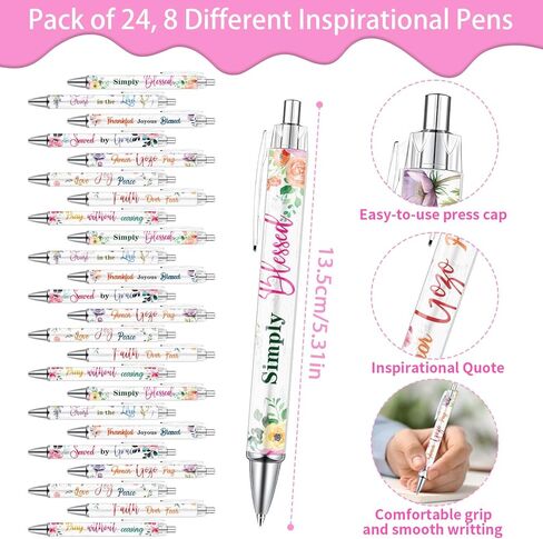 Christian Gifts Bulk for Women - 24PCS Inspirational Quotes Pens Scripture Notebooks Flower Bible Verse Ballpoint Pens Set Positive Religious Gifts for School Office Classroom Church Teacher in Kuwait