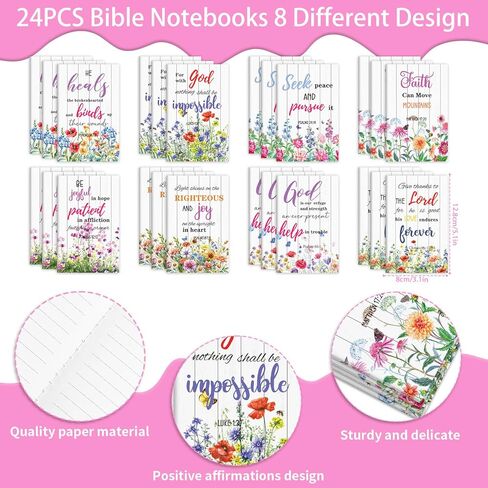 Christian Gifts Bulk for Women - 24PCS Inspirational Quotes Pens Scripture Notebooks Flower Bible Verse Ballpoint Pens Set Positive Religious Gifts for School Office Classroom Church Teacher in Kuwait