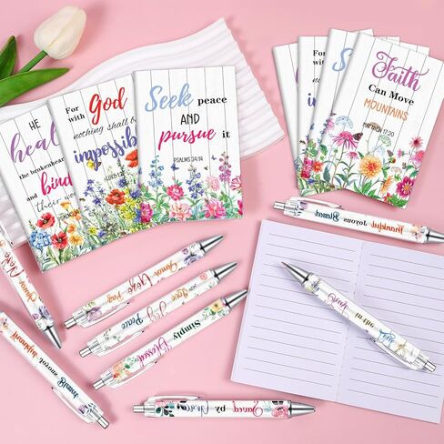 Christian Gifts Bulk for Women - 24PCS Inspirational Quotes Pens Scripture Notebooks Flower Bible Verse Ballpoint Pens Set Positive Religious Gifts for School Office Classroom Church Teacher in Kuwait