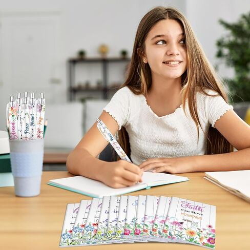 Christian Gifts Bulk for Women - 24PCS Inspirational Quotes Pens Scripture Notebooks Flower Bible Verse Ballpoint Pens Set Positive Religious Gifts for School Office Classroom Church Teacher in Kuwait