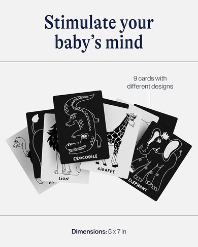Lalo Art Cards - High Contrast Baby Cards, Black and White Baby Cards, Printed with Soy-Based Ink, Set of 9 High Contrast Cards, Ideal Baby Gift for Development - Farm Animals in Kuwait