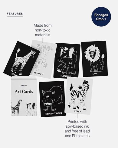 Lalo Art Cards - High Contrast Baby Cards, Black and White Baby Cards, Printed with Soy-Based Ink, Set of 9 High Contrast Cards, Ideal Baby Gift for Development - Farm Animals in Kuwait