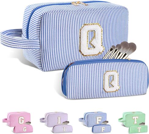 حقيبة مكياج أولية مخصصة من الألف إلى الياء، حقيبة أدوات الزينة للسفر، حقائب مكياج جاهزة للفتيات، حقيبة مستحضرات تجميل لطيفة لتنظيم المكياج، هدايا الزفاف وعيد الحب وأعياد الميلاد للنساء (بنفسجي، M) in Kuwait