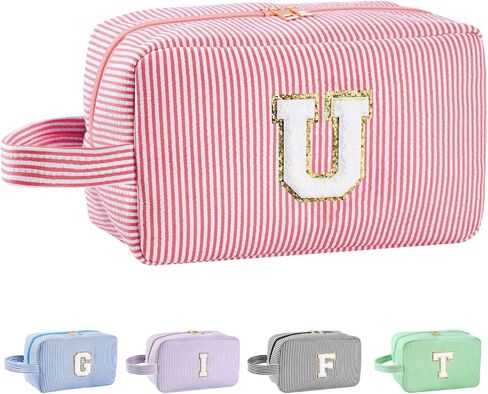 Personalized Initial Makeup Bag A-Z, Travel Toiletry Bag Preppy Make Up Bags Girls Cute Cosmetic Pouch Makeup Organizer Wedding Valentine's Day Birthday Christmas Gifts for Women (Purple, M) in Saudi Arabia