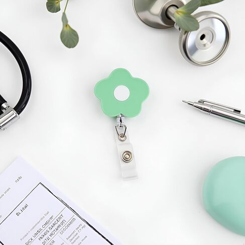 Blue Cute Badge Reel Retractable Flower Floral Nurse Badge Holder Clips Reels ID Name Clip Tag for Nursing Nurses Teacher Pharmacy Medical Lanyards Accessories，Identification Badges and Supplies in Kuwait