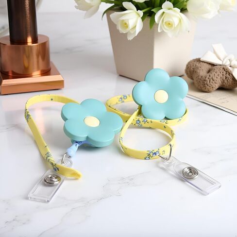 Blue Cute Badge Reel Retractable Flower Floral Nurse Badge Holder Clips Reels ID Name Clip Tag for Nursing Nurses Teacher Pharmacy Medical Lanyards Accessories，Identification Badges and Supplies in Kuwait