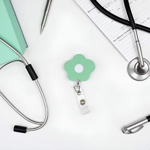 Blue Cute Badge Reel Retractable Flower Floral Nurse Badge Holder Clips Reels ID Name Clip Tag for Nursing Nurses Teacher Pharmacy Medical Lanyards Accessories，Identification Badges and Supplies in Kuwait