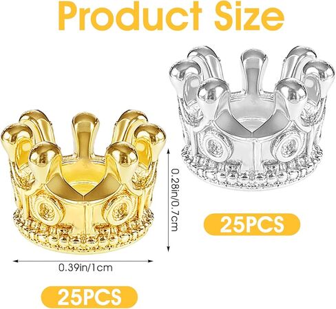 سحر التاج ، 50 جهازًا كواتير مصغرة للحرف ثلاثية الأبعاد كينج كينج كراون حبات الفواصل الكبيرة للفواصل لسباق سوار قلادة مجوهرات DIY (الذهب) in Kuwait