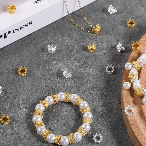 سحر التاج ، 50 جهازًا كواتير مصغرة للحرف ثلاثية الأبعاد كينج كينج كراون حبات الفواصل الكبيرة للفواصل لسباق سوار قلادة مجوهرات DIY (الذهب) in Kuwait