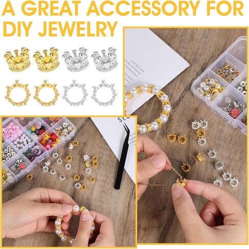 سحر التاج ، 50 جهازًا كواتير مصغرة للحرف ثلاثية الأبعاد كينج كينج كراون حبات الفواصل الكبيرة للفواصل لسباق سوار قلادة مجوهرات DIY (الذهب) in Kuwait