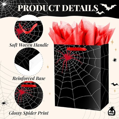 حقيبة هدايا ysmile Spider لـ Boy Black Red Design for Birthday Party Spider Decoration Web Web in Kuwait
