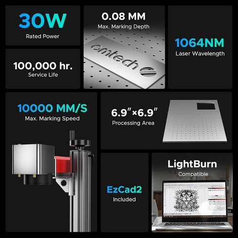 OMTech 60W MOPA Fiber Laser Marking Machine with LightBurn and Rotary Axis, MOPA Laser Engraver with 7"x7" Work Area for Color Marking, JPT Laser Etching Machine for Metal Jewelry Aluminum Steel More in Saudi Arabia