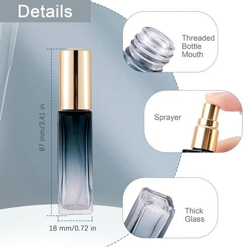 Kesell 11 Pack 10ml Spray Bottles Glass Refillable Perfume Atomizer for Travel Square Empty Bottles Containers Portable Glass Perfume Bottle Set with 5pcs Funnel and 5pcs Dropper (Black Cap) in Kuwait