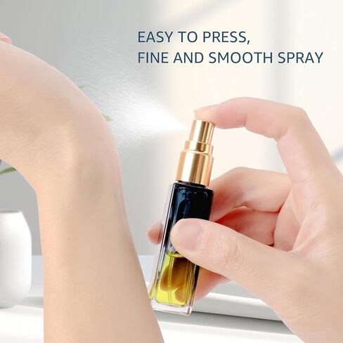 Kesell 11 Pack 10ml Spray Bottles Glass Refillable Perfume Atomizer for Travel Square Empty Bottles Containers Portable Glass Perfume Bottle Set with 5pcs Funnel and 5pcs Dropper (Black Cap) in Kuwait