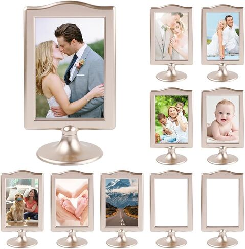 10Pcs Double Sided Standing Picture Frame 4x6 Pedestal Photo Frame with Inserts and Base White Picture Frame Bulk Plastic Vertical Photo Frames for Table Numbers Menu Display Wedding in Saudi Arabia