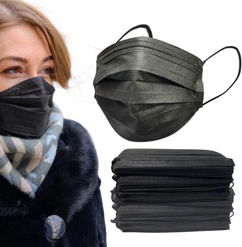 60PCS Black Disposable Face Masks, 3 Layer Protection Face Masks for Adult, Teenager, Seniors in Saudi Arabia