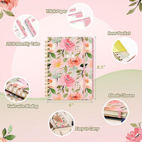 Planner 2025-2026 Planner Weekly and Monthly ، يوليو 2025-يونيو 2026 مخطط تقويم الغلاف 2025-2026 للنساء الحلزوني ، الجيب الداخلي ، 6 "× 8.5" in Kuwait