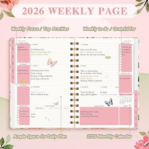 Planner 2025-2026 Planner Weekly and Monthly ، يوليو 2025-يونيو 2026 مخطط تقويم الغلاف 2025-2026 للنساء الحلزوني ، الجيب الداخلي ، 6 "× 8.5" in Kuwait