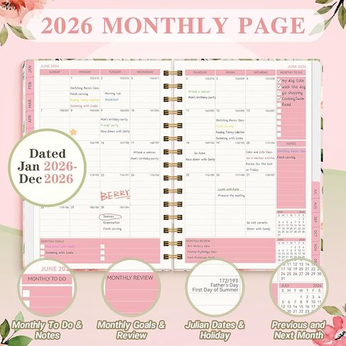 Planner 2025-2026 Planner Weekly and Monthly ، يوليو 2025-يونيو 2026 مخطط تقويم الغلاف 2025-2026 للنساء الحلزوني ، الجيب الداخلي ، 6 "× 8.5" in Kuwait