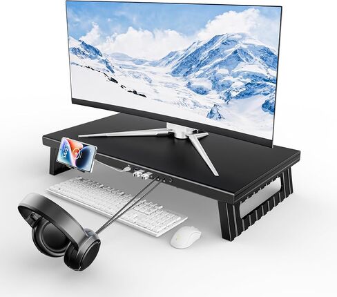 All-Metal Foldable Monitor Stand ,long760mm， 80kg Heavy-Duty Ergonomic Desk Riser, Collapsible Space-Saving Design, Detachable Phone Holder & Anti-Slip Base for Home Office Stability in Kuwait