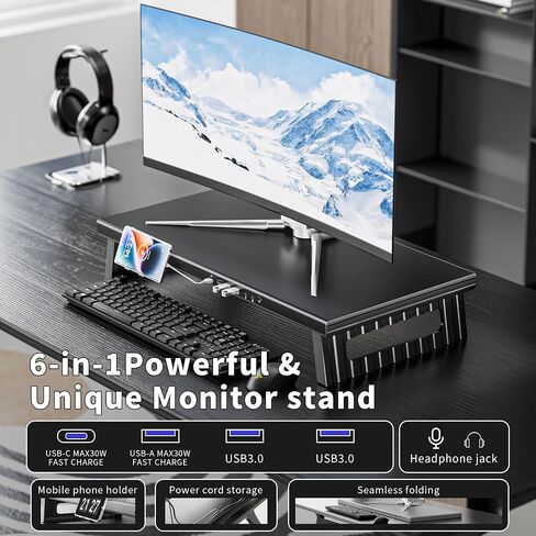 All-Metal Foldable Monitor Stand ,long760mm， 80kg Heavy-Duty Ergonomic Desk Riser, Collapsible Space-Saving Design, Detachable Phone Holder & Anti-Slip Base for Home Office Stability in Kuwait