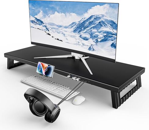 All-Metal Foldable Monitor Stand ,long760mm， 80kg Heavy-Duty Ergonomic Desk Riser, Collapsible Space-Saving Design, Detachable Phone Holder & Anti-Slip Base for Home Office Stability in Kuwait