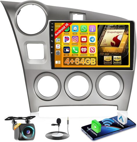 Hikity Android Car Stereo for Toyota Matrix 2009-2014 Radio 2+64GB 9 بوصة تعمل باللمس راديو السيارة اللاسلكي Carplay Android Auto Support GPS Navigation WiFi Bluetooth FM EQ كاميرا احتياطية in Kuwait