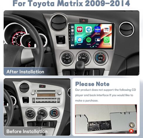 Hikity Android Car Stereo for Toyota Matrix 2009-2014 Radio 2+64GB 9 بوصة تعمل باللمس راديو السيارة اللاسلكي Carplay Android Auto Support GPS Navigation WiFi Bluetooth FM EQ كاميرا احتياطية in Kuwait