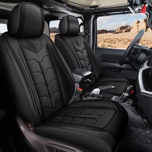 أغطية مقاعد أمامية من YORKNEIC مناسبة لشاحنة Jeep Wrangler 2007-2025 أغطية مقاعد جلدية مقاومة للماء (قطعتان أماميتان، أسود) in Saudi Arabia