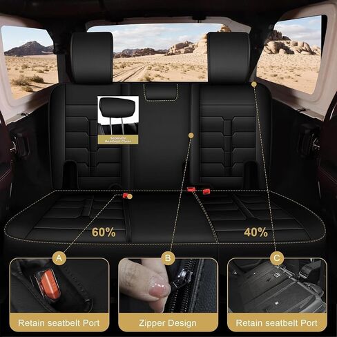 أغطية مقاعد أمامية من YORKNEIC مناسبة لشاحنة Jeep Wrangler 2007-2025 أغطية مقاعد جلدية مقاومة للماء (قطعتان أماميتان، أسود) in Saudi Arabia